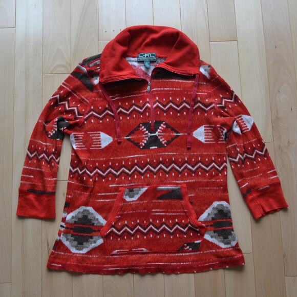 Vintage Lauren Ralph Lauren Aztec Pullover Quarter Zip Top Sweater - Picture 1 of 4